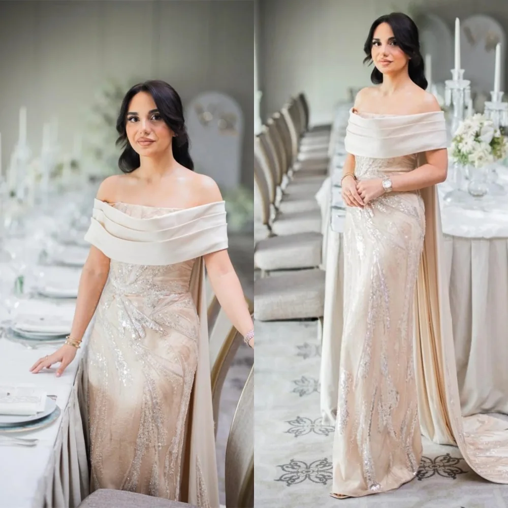 Customized Delicate Champagne Jersey Evening Dress Exquisite Strapless Off the Shoulder Chapel Train Special Occasion Gowns
Customized Delicate Champagne Jersey Evening Dress Exquisite Strapless Off the Shoulder Chapel Train Special Occasion Gowns