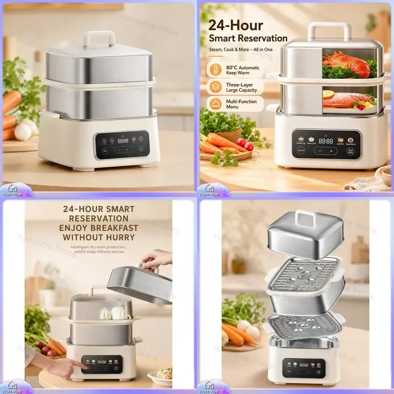 Electric Steamer 3 Layer Stainless Steel Food Steamer with Timer and Auto Shut Off for Healthy Cooking Rice Vegetables Fish
Electric Steamer 3 Layer Stainless Steel Food Steamer with Timer and Auto Shut Off for Healthy Cooking Rice Vegetables Fish
