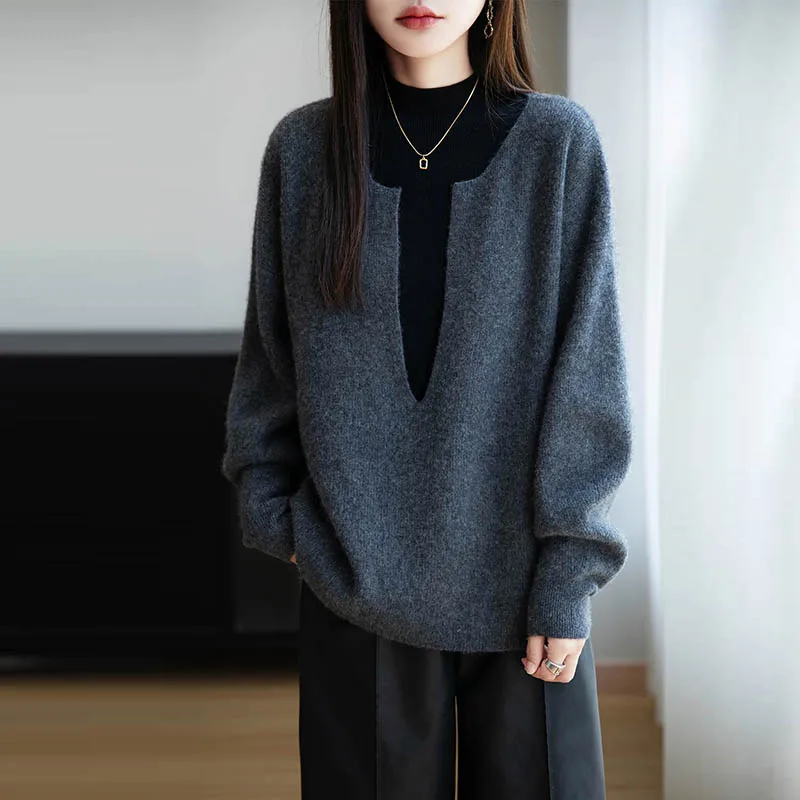 MEETCC Women's 100% Merino Wool Deep V Neck Pullover Sweater Autumn Winter Thickened Loose Knitwears Soft Warm Clothings
MEETCC Women's 100% Merino Wool Deep V Neck Pullover Sweater Autumn Winter Thickened Loose Knitwears Soft Warm Clothings