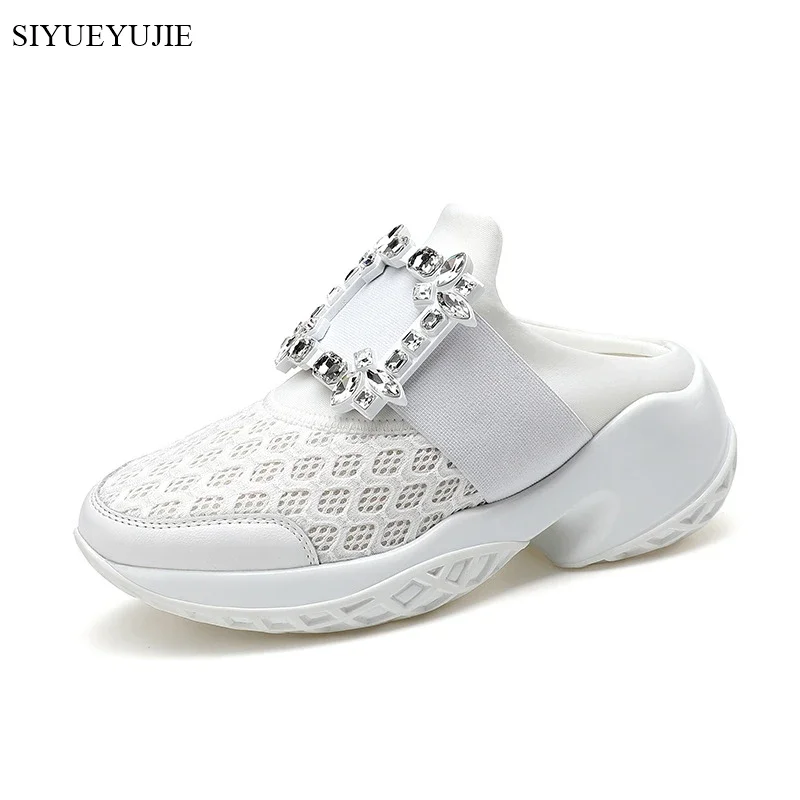 Genuine Mesh Breathable Half Slippers Crystal Square Buckle Slip On Mules Ladies Shoes Round Toe Thick Sole Designer Shoes Women
Genuine Mesh Breathable Half Slippers Crystal Square Buckle Slip On Mules Ladies Shoes Round Toe Thick Sole Designer Shoes Women