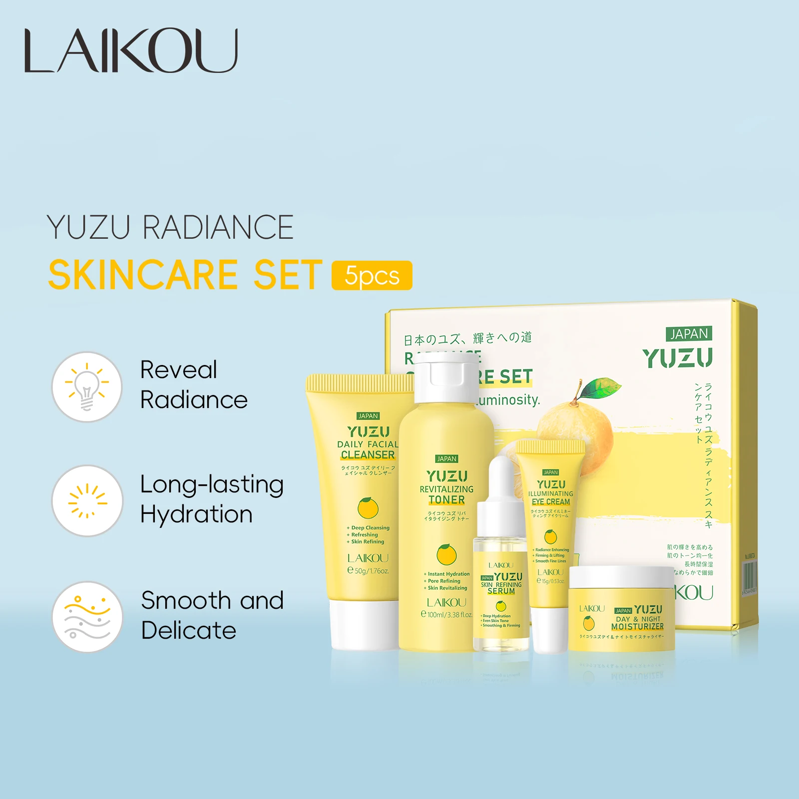 LAIKOU 5Pcs Yuzu Radiance Skincare Set, Brightening Long-Lasting Hydration Smooth Delicate Skin Care Kit With Vitamin C
LAIKOU 5Pcs Yuzu Radiance Skincare Set, Brightening Long-Lasting Hydration Smooth Delicate Skin Care Kit With Vitamin C