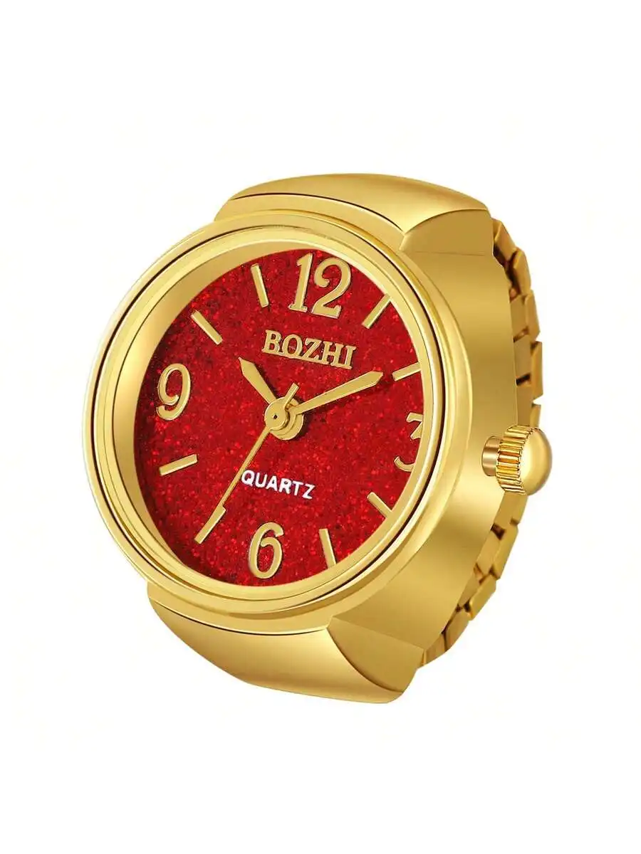 Stylish Red Glitter Dial Ring Watch With Gold Tone Alloy Case
Stylish Red Glitter Dial Ring Watch With Gold Tone Alloy Case