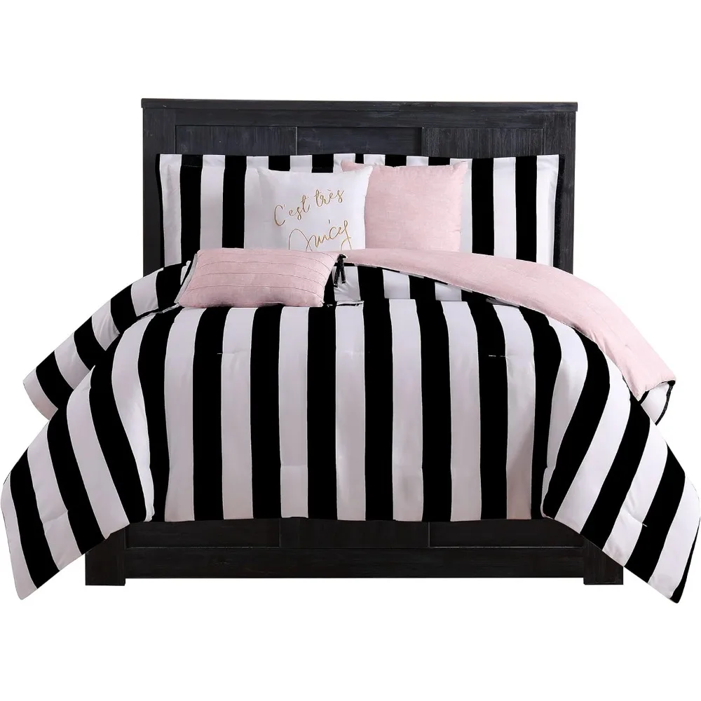 Couture Cabana Stripe Reversible Bedding Set - Queen Size - Black and White Stripe Print – 6 Piece Set
Couture Cabana Stripe Reversible Bedding Set - Queen Size - Black and White Stripe Print – 6 Piece Set