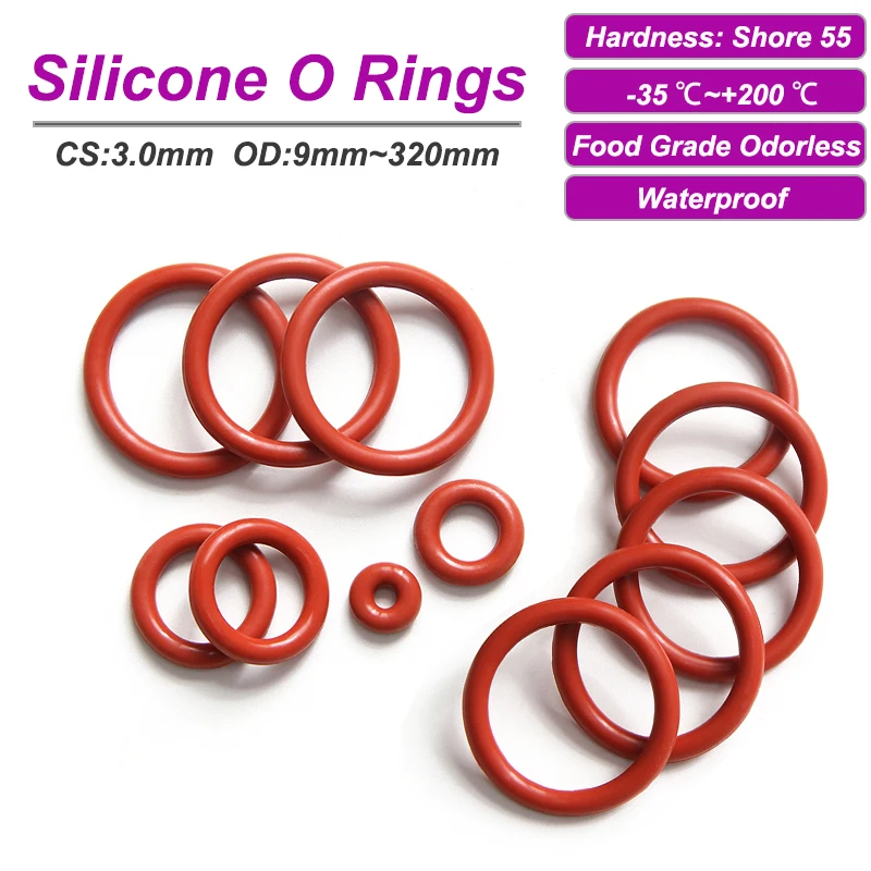 Red VMQ O Ring CS 3.0mm OD 9~320mm Food Grade Waterproof Sealing Washer Cooker Seal Gel Gaskets Insulated Rubber Silicon o-rings
Red VMQ O Ring CS 3.0mm OD 9~320mm Food Grade Waterproof Sealing Washer Cooker Seal Gel Gaskets Insulated Rubber Silicon o-rings