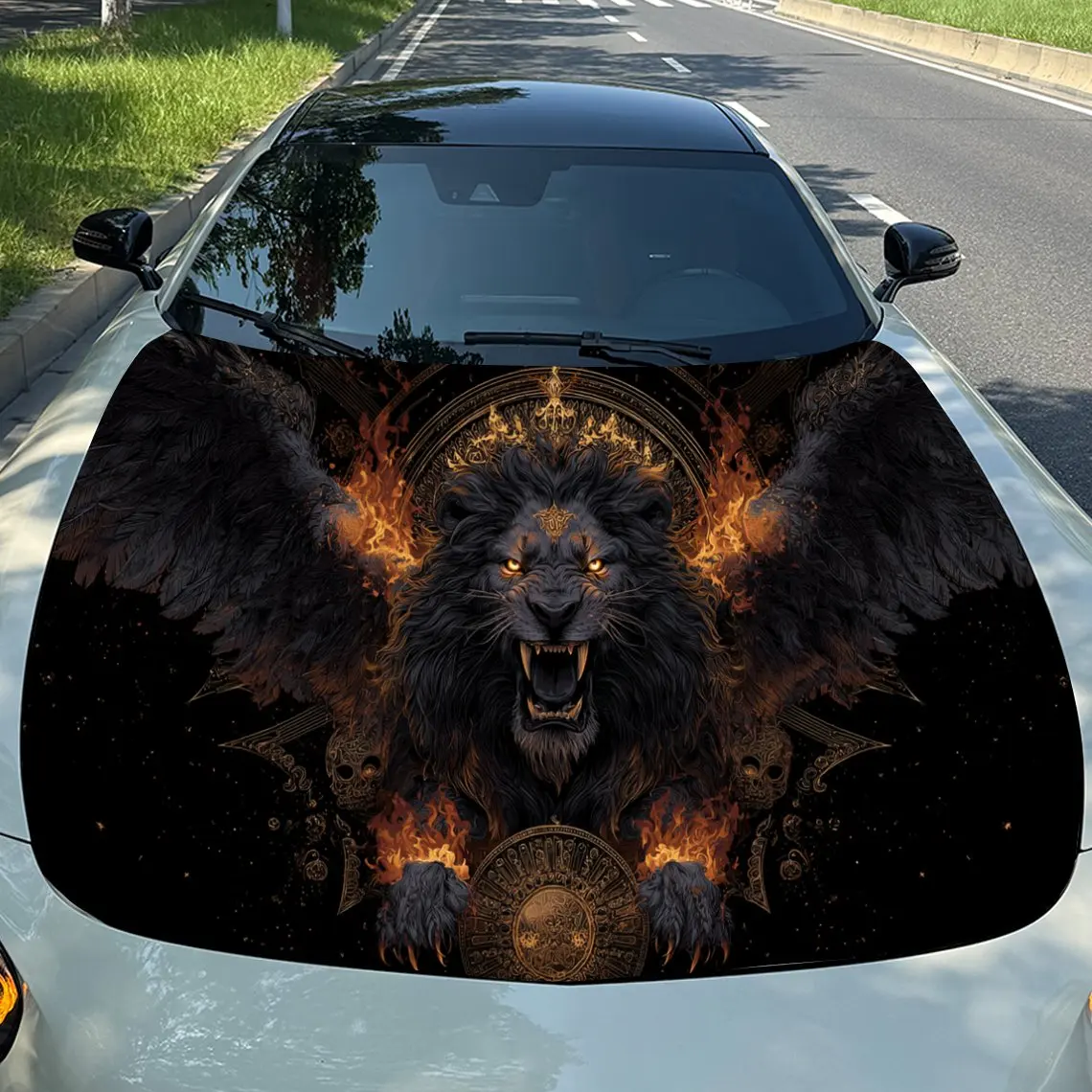 Royal Winged Lion with Dark Flame Skull Car Vinyl Wrap, PVC Material Waterproof Car Hood Sticker, Self-Adhesive Scratch-Resistan
Royal Winged Lion with Dark Flame Skull Car Vinyl Wrap, PVC Material Waterproof Car Hood Sticker, Self-Adhesive Scratch-Resistan