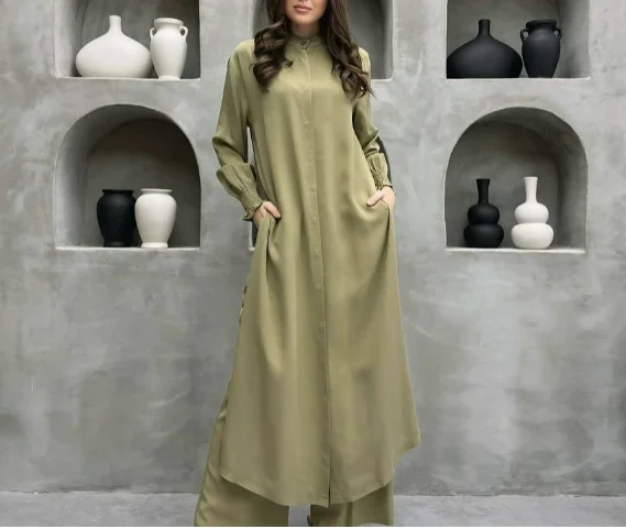 Women's Suits 2025 Spring Summer Latest Multi Button Long Sleeve Split Stand Collar Shirt Casual Straight Pants Two Piece Set
Women's Suits 2025 Spring Summer Latest Multi Button Long Sleeve Split Stand Collar Shirt Casual Straight Pants Two Piece Set