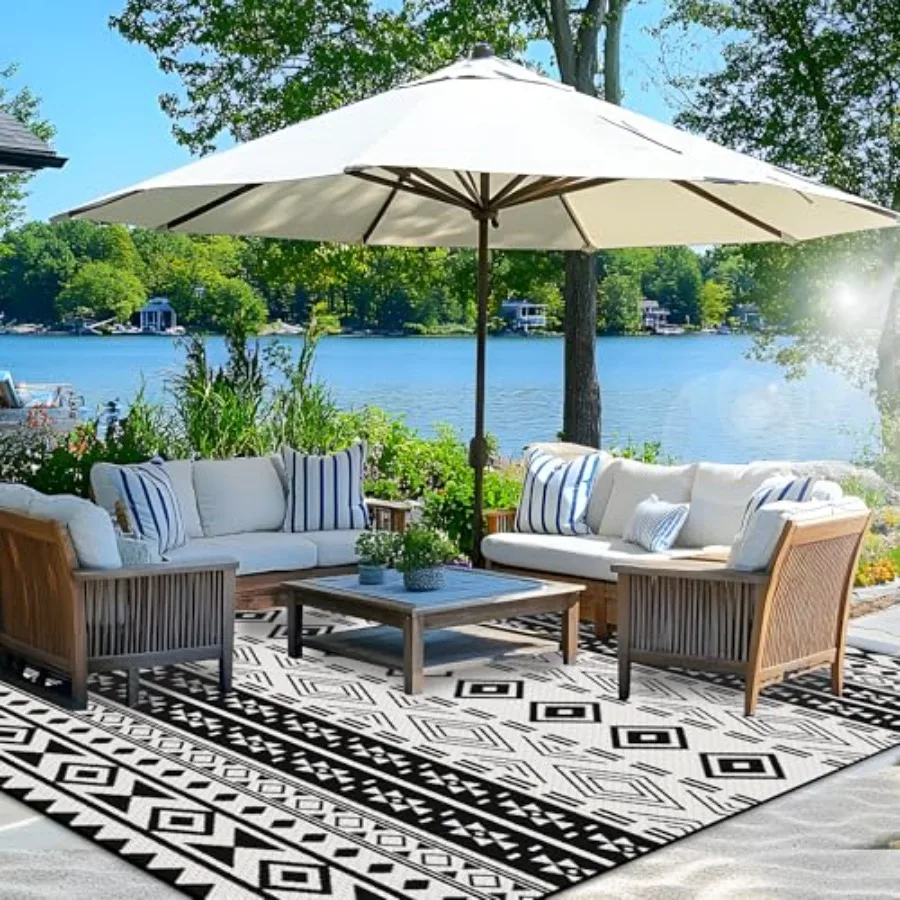 Outdoor 8x10 ft waterproof patio rug for RV, camping, balcony, beach, picnic, porch plastic straw reversible boho black white
Outdoor 8x10 ft waterproof patio rug for RV, camping, balcony, beach, picnic, porch plastic straw reversible boho black white