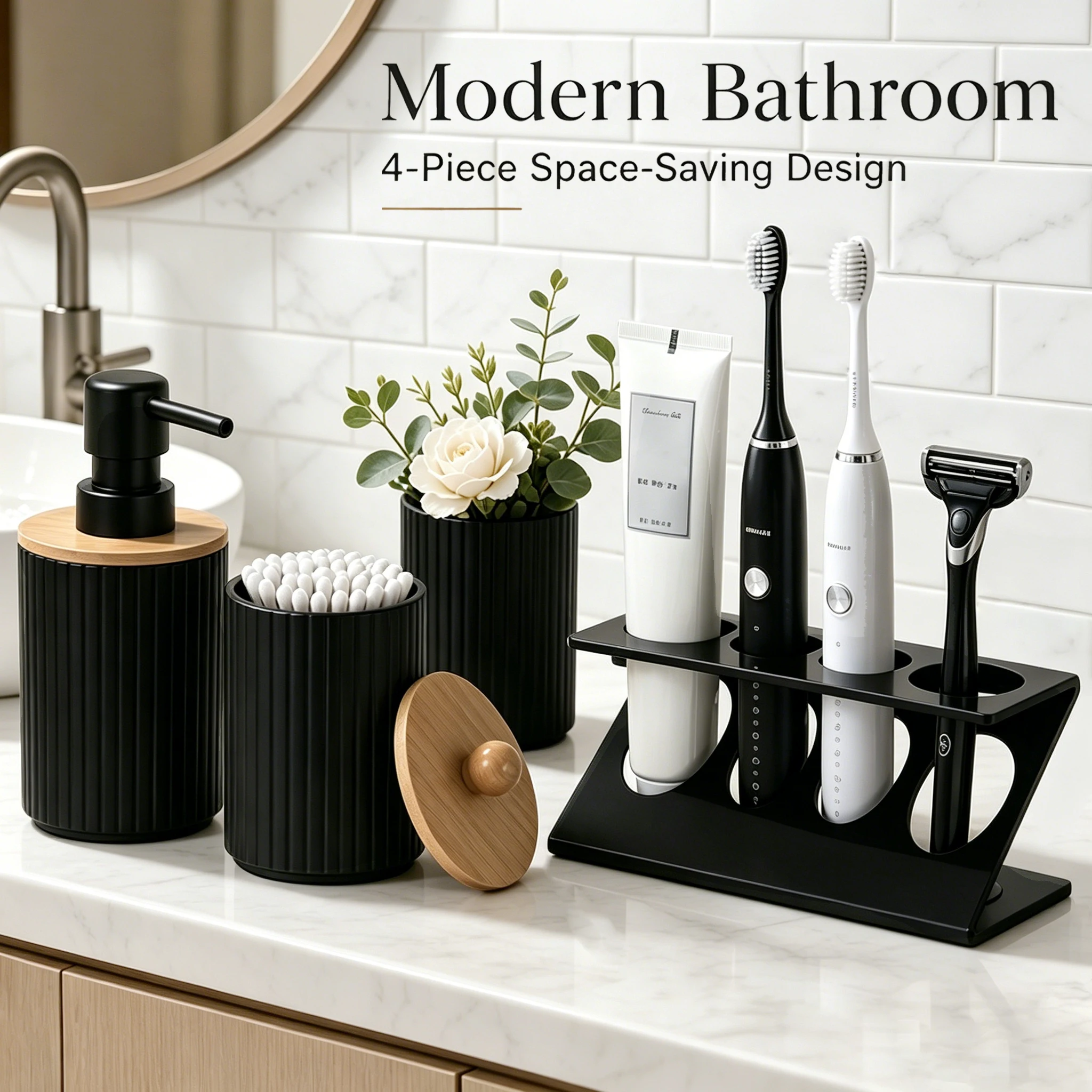 4Pcs/set Bathroom Accessories Set, Bathroom Counter Soap Dispenser, Toothbrush Holder, Qtip Jar and Cup for Farmhouse Decor
4Pcs/set Bathroom Accessories Set, Bathroom Counter Soap Dispenser, Toothbrush Holder, Qtip Jar and Cup for Farmhouse Decor