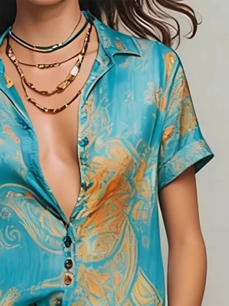 Women's Vintage Print Two-Piece Set Shirt Collar Button Short Sleeve Top & Wide Leg Pants Casual Slim Suit for Vacation
Women's Vintage Print Two-Piece Set Shirt Collar Button Short Sleeve Top & Wide Leg Pants Casual Slim Suit for Vacation