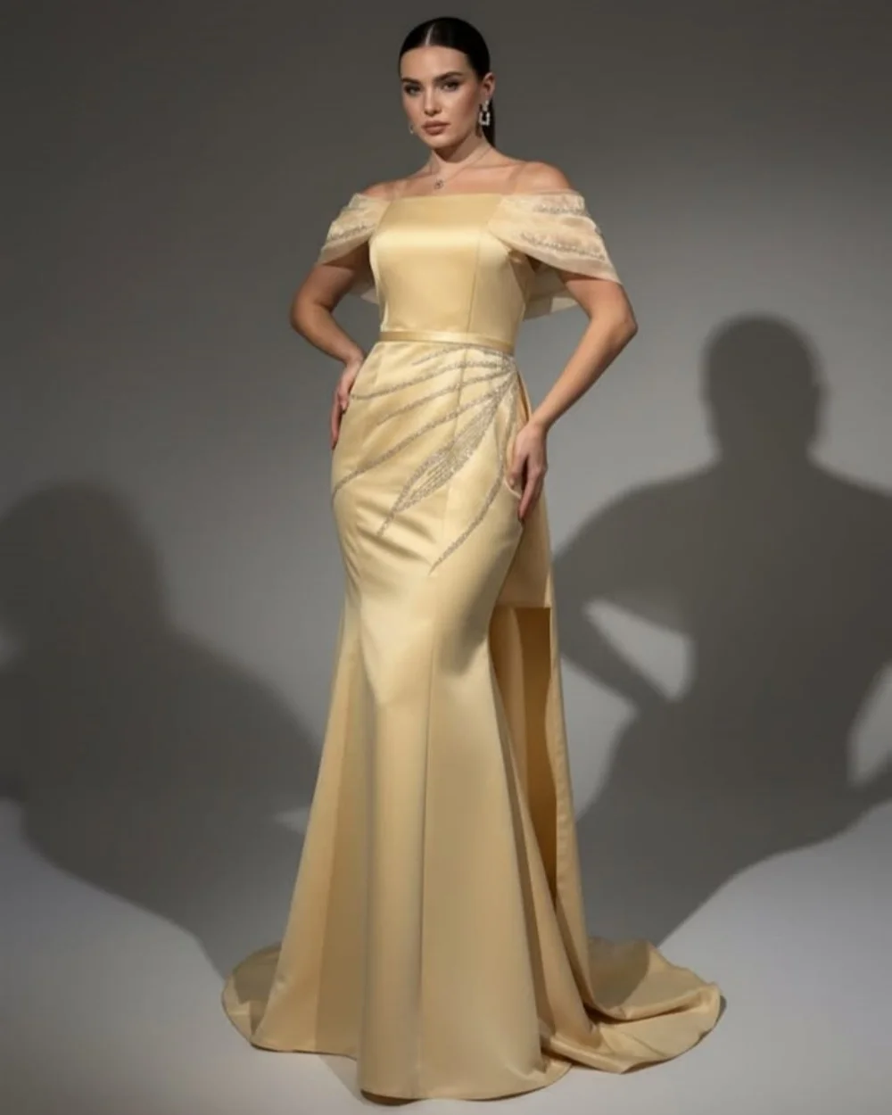 Customized Modern Style Fashion Charmeuse Beading Pleat Mermaid Off-the-shoulder Long Dresses Bespoke Occasion Dresses Matching
Customized Modern Style Fashion Charmeuse Beading Pleat Mermaid Off-the-shoulder Long Dresses Bespoke Occasion Dresses Matching