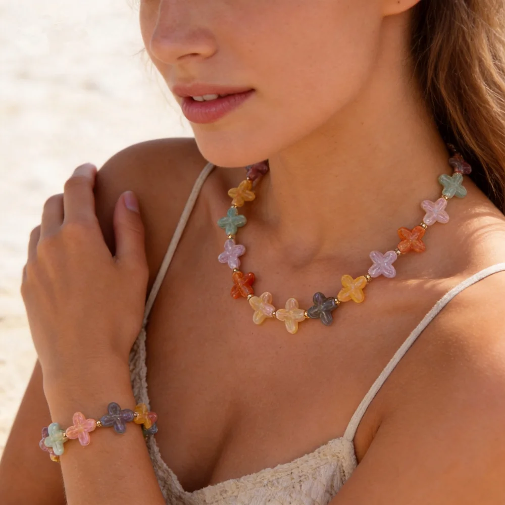 2pcs Colorful Flower Beads Chain Necklace Bracelet for Women Boho Handmade Acrylic Statement Choker Fashion Jewelry Set Gift
2pcs Colorful Flower Beads Chain Necklace Bracelet for Women Boho Handmade Acrylic Statement Choker Fashion Jewelry Set Gift