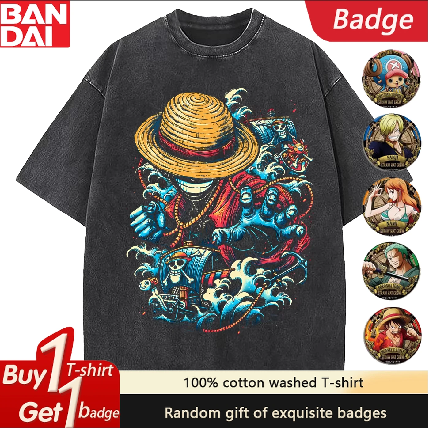 Bandai One Piece Print Graphic T-shirt Man Summer Y2k Clothes Vintage Washed Oversized Short Sleeved Tee Casual Streetwear Tops
Bandai One Piece Print Graphic T-shirt Man Summer Y2k Clothes Vintage Washed Oversized Short Sleeved Tee Casual Streetwear Tops