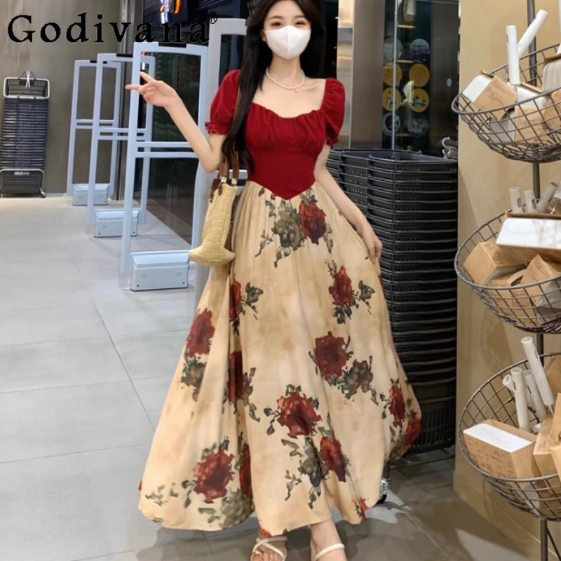 Summer Large Size European Rose Retro Printed Dress Fashion Girls High Waist Temperament Square Neck Red Big Swing Long Dresses
Summer Large Size European Rose Retro Printed Dress Fashion Girls High Waist Temperament Square Neck Red Big Swing Long Dresses