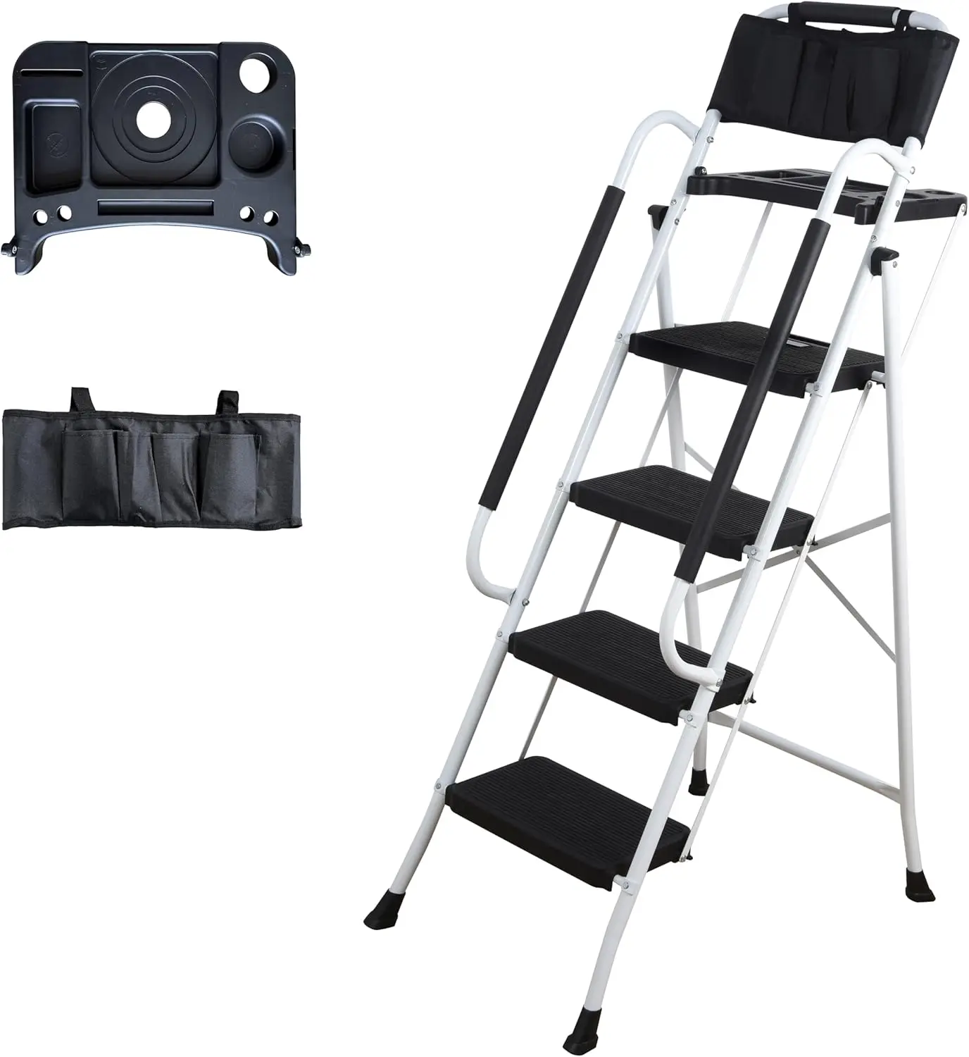 4 Step Ladder with Handrails, Tool Tray & Bag, 330lbs Capacity
4 Step Ladder with Handrails, Tool Tray & Bag, 330lbs Capacity