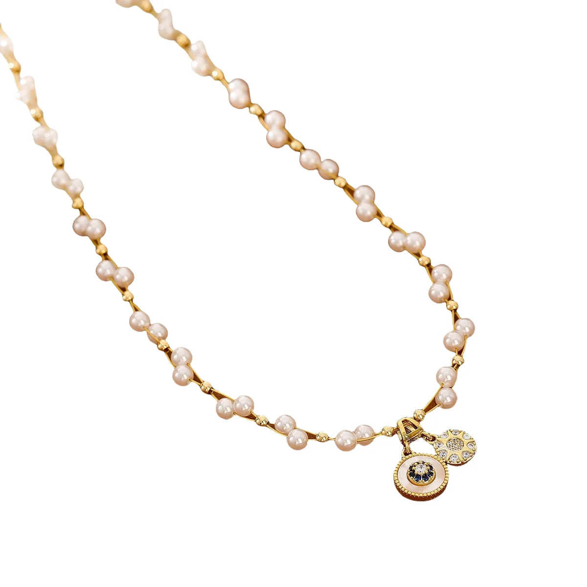 Star-shaped pearl necklace with white lapis lazuli round pendant - a trendy and stylish must-have necklace
Star-shaped pearl necklace with white lapis lazuli round pendant - a trendy and stylish must-have necklace