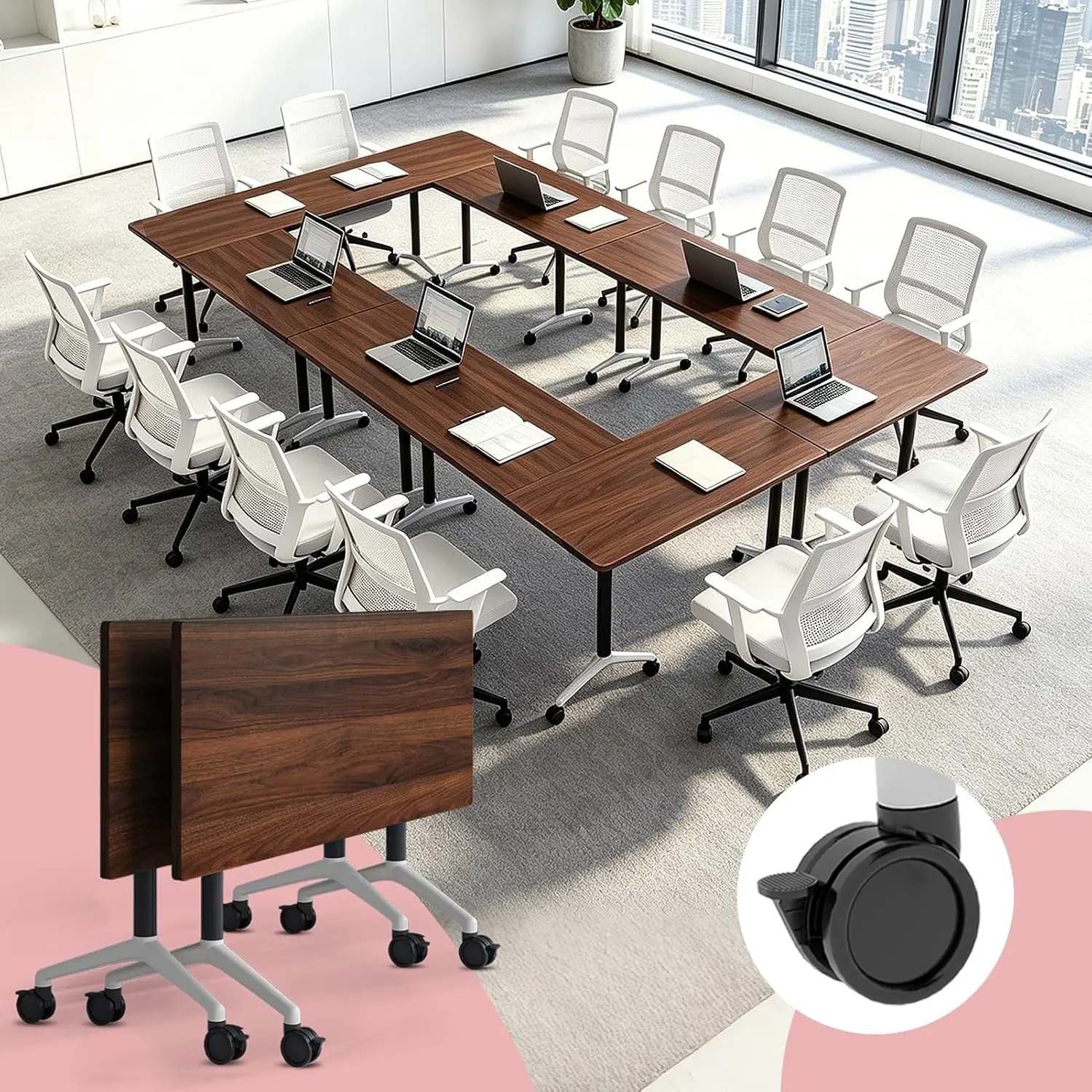 Folding Mobile Conference Table Flip Top Training Meeting Desk Space Saving Office Classroom Seminar 47inch 2 Pack, Custom
Folding Mobile Conference Table Flip Top Training Meeting Desk Space Saving Office Classroom Seminar 47inch 2 Pack, Custom