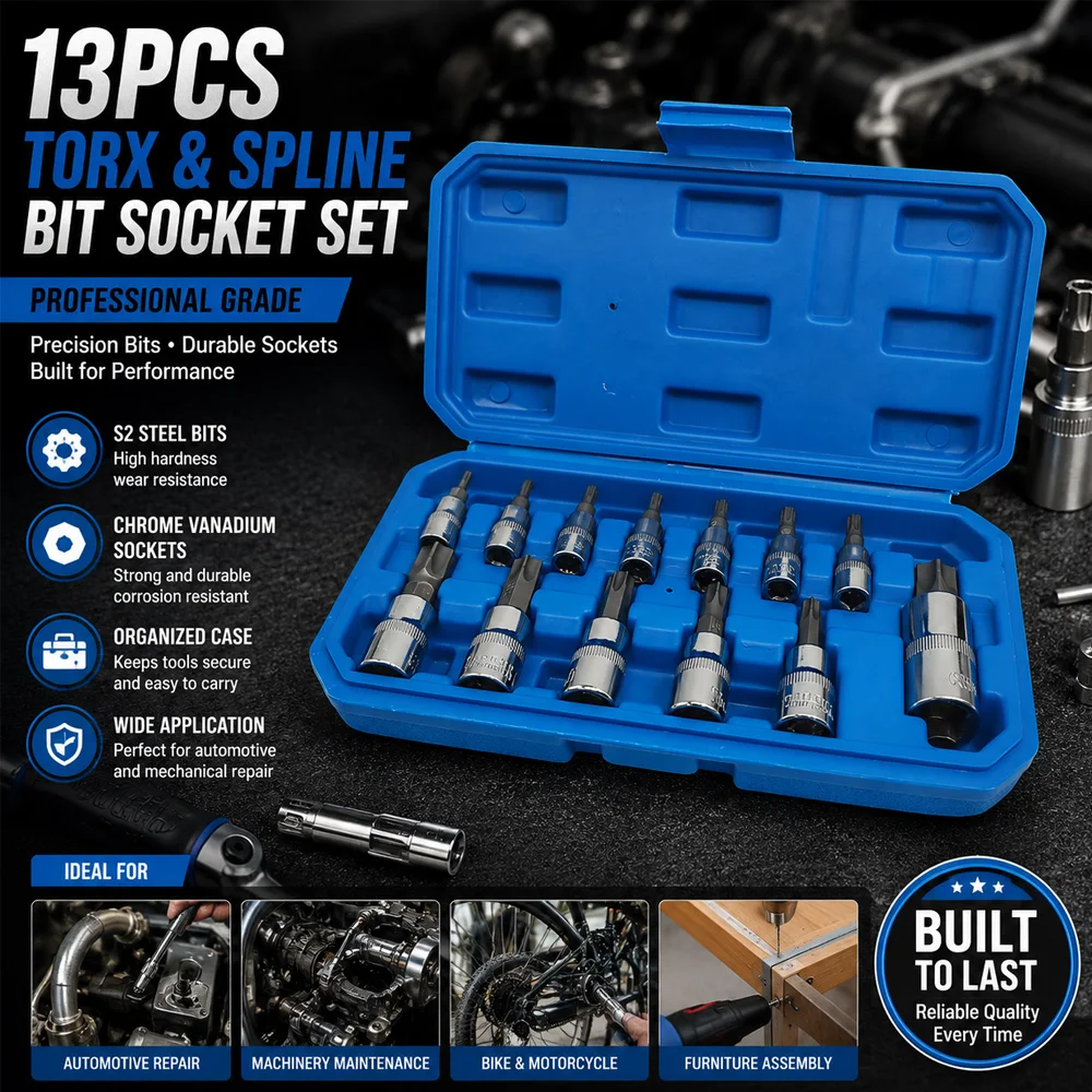 13pcs Torx Key Kit Auto Repair Tool Screwdriver Set Impact Socket Wrnech Head Professional Bicycle Car Mechanical Workshop Tools
13pcs Torx Key Kit Auto Repair Tool Screwdriver Set Impact Socket Wrnech Head Professional Bicycle Car Mechanical Workshop Tools