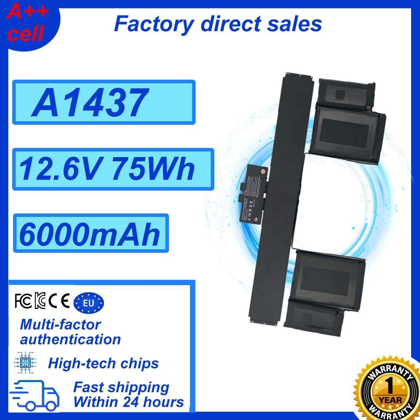 12.6V 6000mAh 75WH New A1437 Laptop Battery For Apple MacBook Pro 13" Retina A1425 Series M212 M213 ME662 Late 2012 Early 2013
12.6V 6000mAh 75WH New A1437 Laptop Battery For Apple MacBook Pro 13" Retina A1425 Series M212 M213 ME662 Late 2012 Early 2013