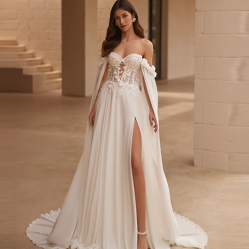 Vintage Wedding Dress Chiffon With 3d Flower Split A-Line Ball Gown Boat Neck Sleeveless Customized Bride Dress Vestido De Novia
Vintage Wedding Dress Chiffon With 3d Flower Split A-Line Ball Gown Boat Neck Sleeveless Customized Bride Dress Vestido De Novia