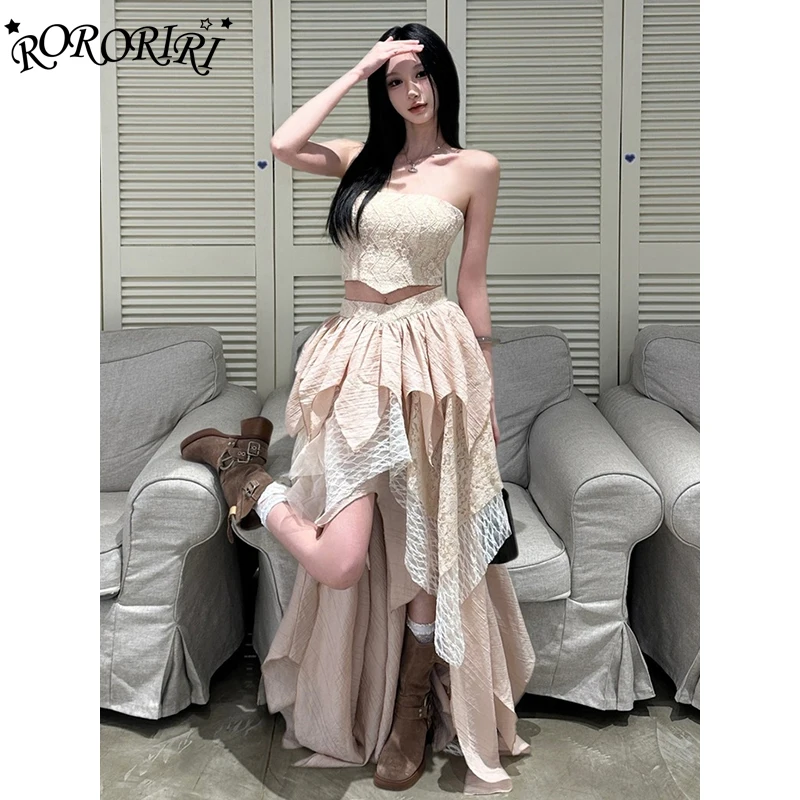 RORORIRI Plain Splice Lace Corset Top Skirt Set Women Open Back Sleeveless Vest Irregular Ruffle Long Skirt Casual Retro Clothes
RORORIRI Plain Splice Lace Corset Top Skirt Set Women Open Back Sleeveless Vest Irregular Ruffle Long Skirt Casual Retro Clothes
