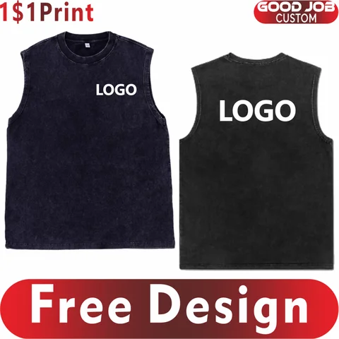Customized Vest Street Fashion Sleeveless T-shirt Embroidery Logo 100% Cotton Shirt Printing Brand Sleeveless Vest Design