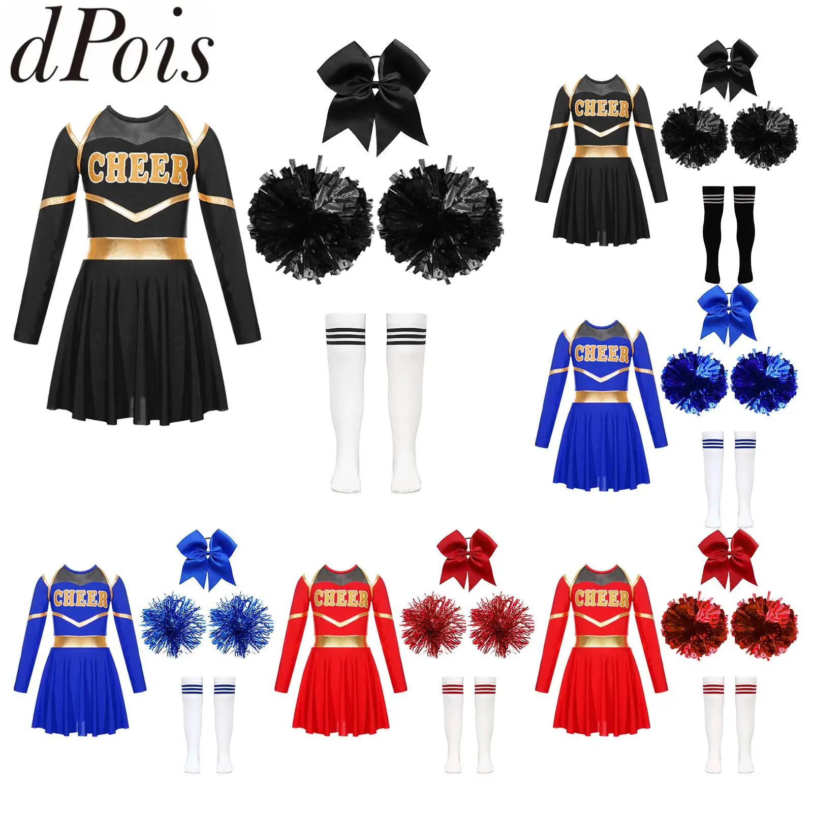 Teens Girls Cheerleading Costumes Uniforms Cheer Leader Team Dancewear Set Long Sleeve Cheer Dress with Pom Poms Socks Outfits
Teens Girls Cheerleading Costumes Uniforms Cheer Leader Team Dancewear Set Long Sleeve Cheer Dress with Pom Poms Socks Outfits