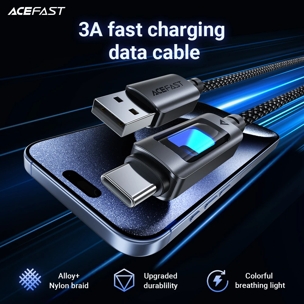 ACEFAST 3A USB A to USB C Fast Charging Cable For iPhone 17 16 Pro Max with RGB Light Color 1.2M Wired Data Cord For Samsung S25
ACEFAST 3A USB A to USB C Fast Charging Cable For iPhone 17 16 Pro Max with RGB Light Color 1.2M Wired Data Cord For Samsung S25