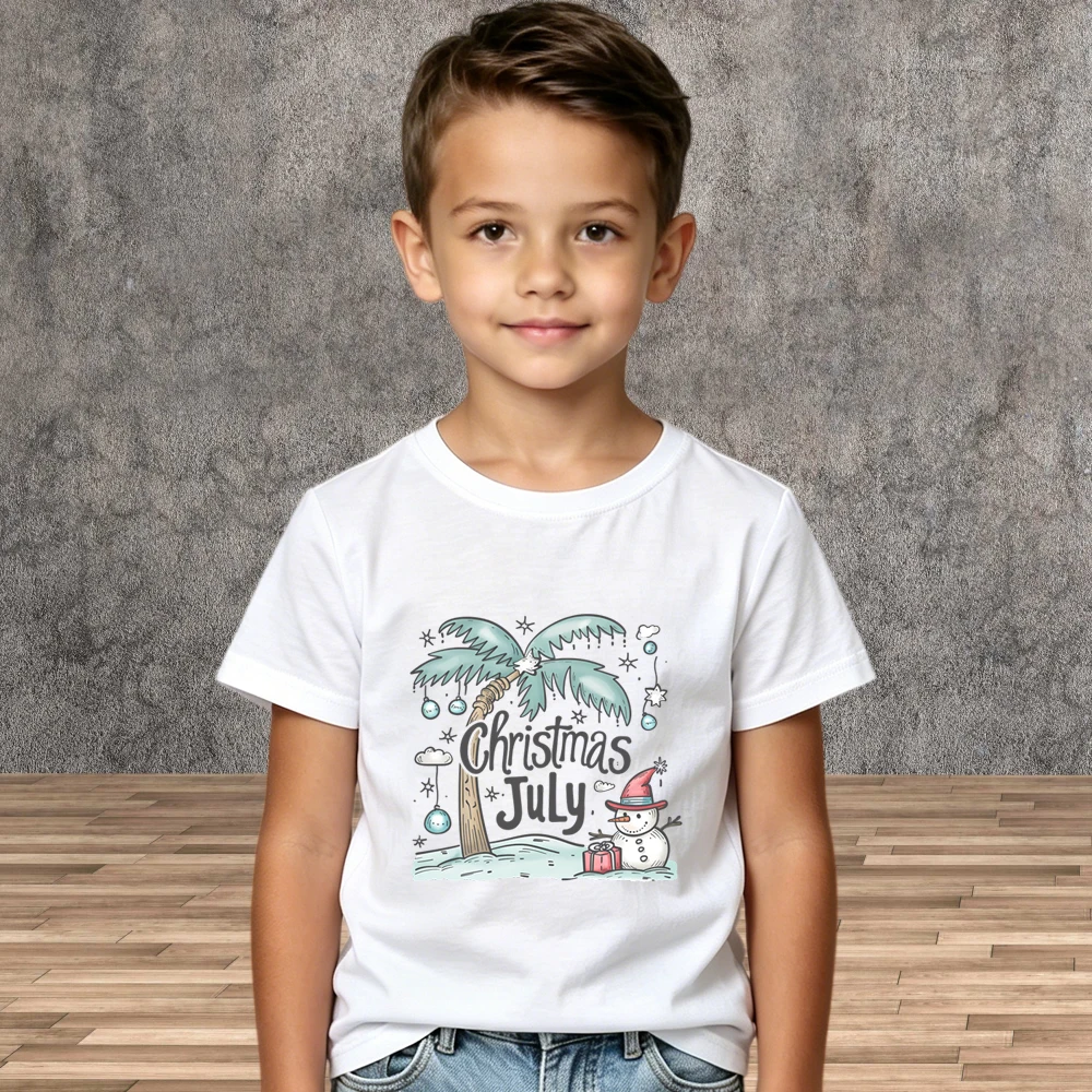 July Christmas Printed T-shirt Kids Cartoon Cotton Short Sleeve Summer New Tees
July Christmas Printed T-shirt Kids Cartoon Cotton Short Sleeve Summer New Tees