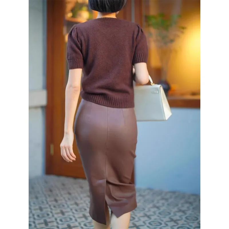 Autumn Winter Medium Length Real eep Leather Skirt One Step Wrap around High Waist A-Line Skirt Ba Slit Women's Skirts
Autumn Winter Medium Length Real eep Leather Skirt One Step Wrap around High Waist A-Line Skirt Ba Slit Women's Skirts