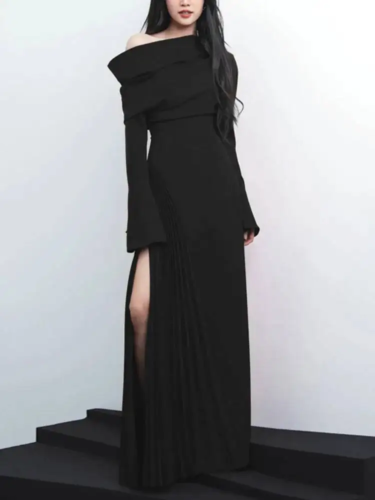 Fashion Women's Elegant Dress Folds Diagonal Collar Slim High Waist Side Slit Pleated Ankle-length Dresses Autumn 2025 New E52R
Fashion Women's Elegant Dress Folds Diagonal Collar Slim High Waist Side Slit Pleated Ankle-length Dresses Autumn 2025 New E52R