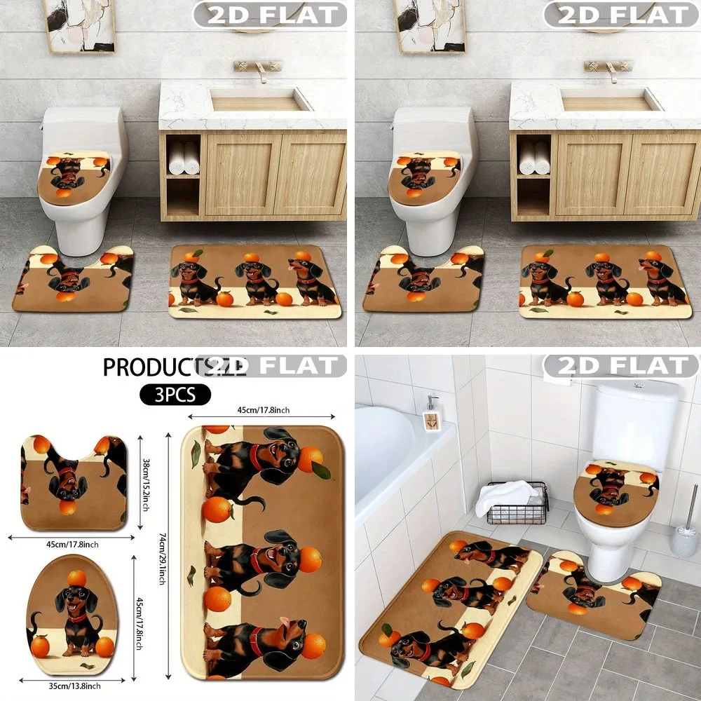 2D Flat 3pcs Dachshund Dog Orange Fruit Pattern Bathroom Rug Set Non-Slip Washable Bath Mat Set for Bathroom, Kitchen, Bedroom
2D Flat 3pcs Dachshund Dog Orange Fruit Pattern Bathroom Rug Set Non-Slip Washable Bath Mat Set for Bathroom, Kitchen, Bedroom