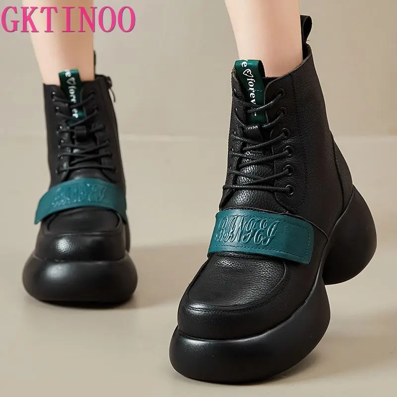 GKTINOO 2024 Autumn Winter New Retro Genuine Leather Short Boots Women Thick Soled Versatile Lace-up Flat Platform Shoes
GKTINOO 2024 Autumn Winter New Retro Genuine Leather Short Boots Women Thick Soled Versatile Lace-up Flat Platform Shoes