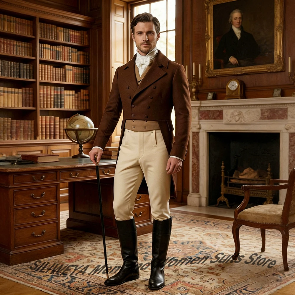 Vintage Men's Brown Tailcoat Suits Set Double-Breasted Jacket+Vest+Pants Three Pieces Elegant Formal Wedding Groom Tuxedos
Vintage Men's Brown Tailcoat Suits Set Double-Breasted Jacket+Vest+Pants Three Pieces Elegant Formal Wedding Groom Tuxedos