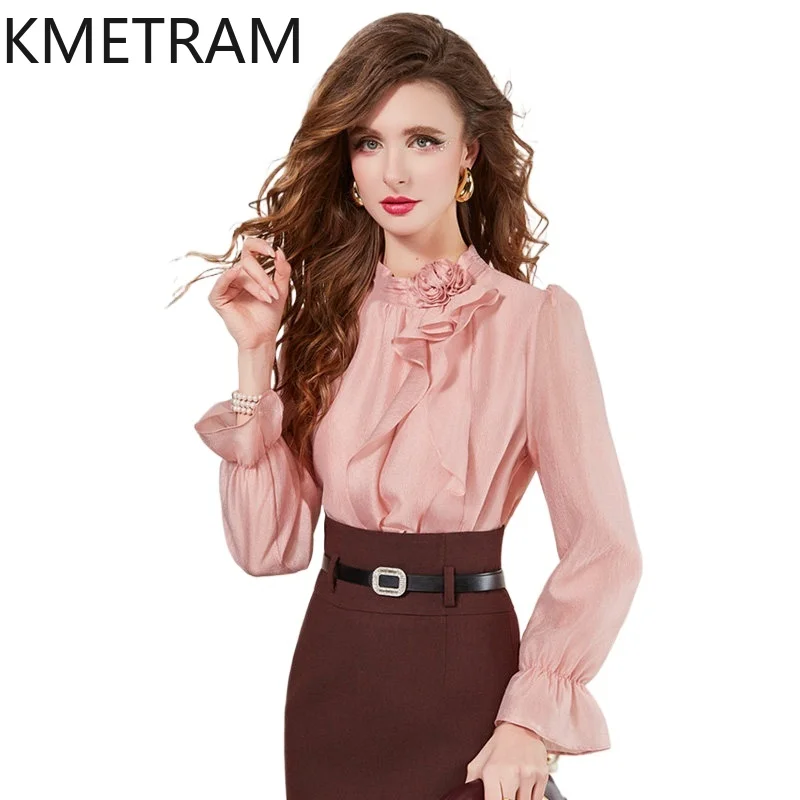 KMETRAM Elegant Floral Ruffle Shirt for Woman Long Sleeve Stand Collar Blouse Office OL Spring Ladies Tops 2026 Women Clothes 셔츠
KMETRAM Elegant Floral Ruffle Shirt for Woman Long Sleeve Stand Collar Blouse Office OL Spring Ladies Tops 2026 Women Clothes 셔츠