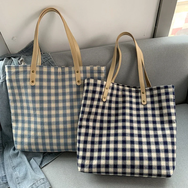 Fashion Simple blue check Canvas Tote Bags for Women Leisure Cute Student Large Capacity Storage Shoulder Bag Handbags
Fashion Simple blue check Canvas Tote Bags for Women Leisure Cute Student Large Capacity Storage Shoulder Bag Handbags
