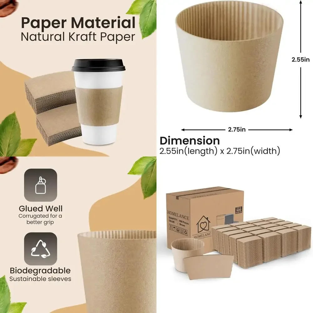 900 Pack Recyclable Brown Paper Cup Sleeves for 12-24oz Cups - Perfect for Hot Drinks in Cafes and Offices
900 Pack Recyclable Brown Paper Cup Sleeves for 12-24oz Cups - Perfect for Hot Drinks in Cafes and Offices