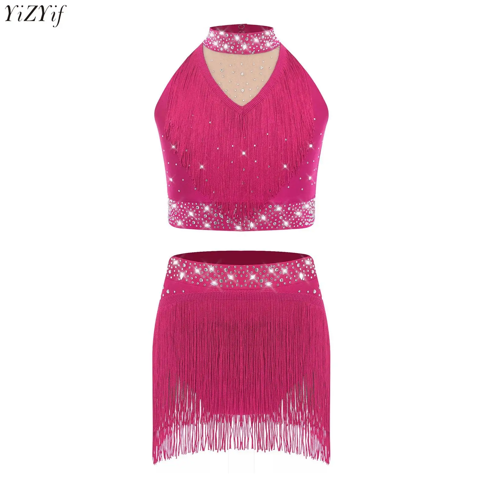 Kids Girls Fringe Latin Dance Costume Stand Collar Cropped Vest Tops with Skirted Leotard Ballet Training Performance Dancewear
Kids Girls Fringe Latin Dance Costume Stand Collar Cropped Vest Tops with Skirted Leotard Ballet Training Performance Dancewear