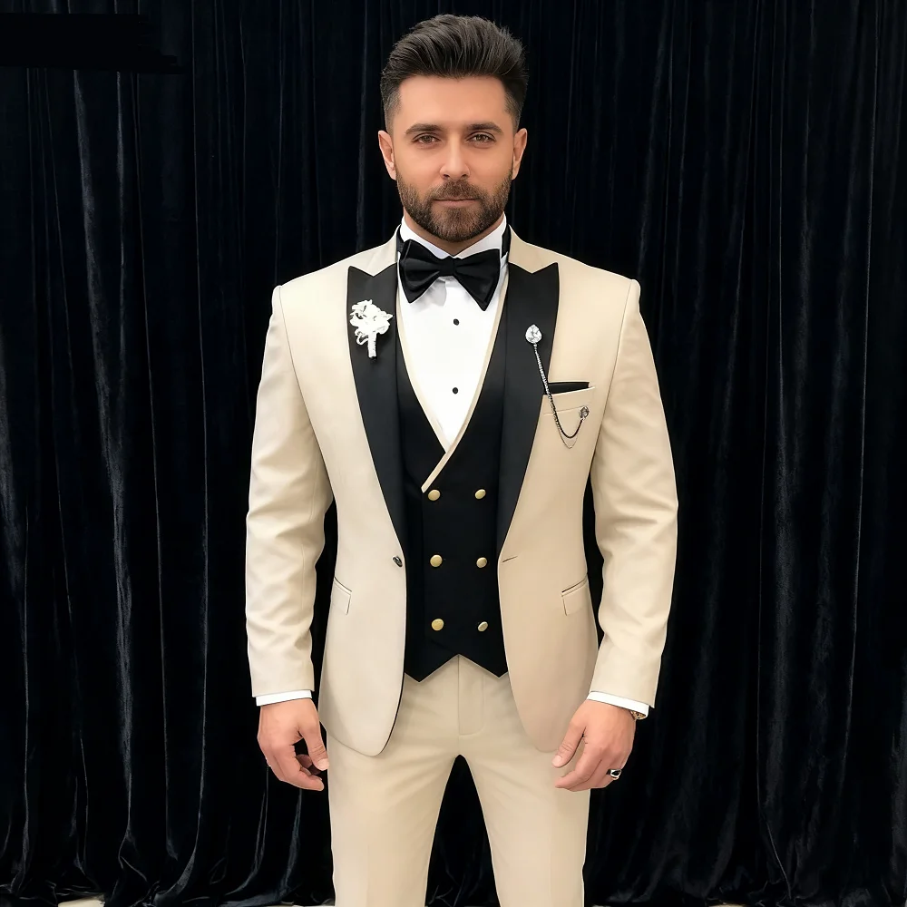 Wedding Suits for Men Peak Lapel Jacket Double Breasted Vest Pants 3 Pieces Groom Tuxedos Male Fashion Busienss Suit Party Sets
Wedding Suits for Men Peak Lapel Jacket Double Breasted Vest Pants 3 Pieces Groom Tuxedos Male Fashion Busienss Suit Party Sets