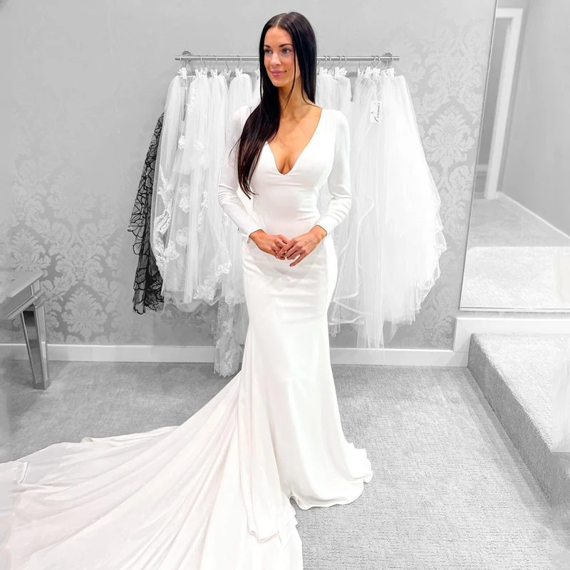 Eightree 2023 White Mermaid Wedding Dresses Double V-Neck Long Sleeve Bride Dress Boho Beach Wedding Evening Prom Gown Plus Size
Eightree 2023 White Mermaid Wedding Dresses Double V-Neck Long Sleeve Bride Dress Boho Beach Wedding Evening Prom Gown Plus Size
