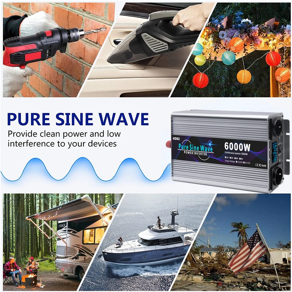 HOULI 5000W Pure Sine Wave Inverter 12V 24V 48V to 220V Solar Inverter Converter for RV Outdoor Backup Power
HOULI 5000W Pure Sine Wave Inverter 12V 24V 48V to 220V Solar Inverter Converter for RV Outdoor Backup Power