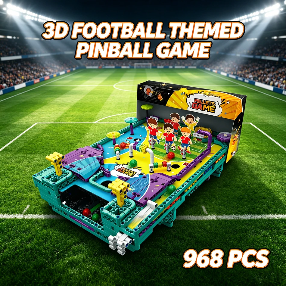 968 PCS Creative 3D Football Themed Pinball Game Model Building Block Technical Table Arcade Game Constructions Bricks Toys Gift
968 PCS Creative 3D Football Themed Pinball Game Model Building Block Technical Table Arcade Game Constructions Bricks Toys Gift