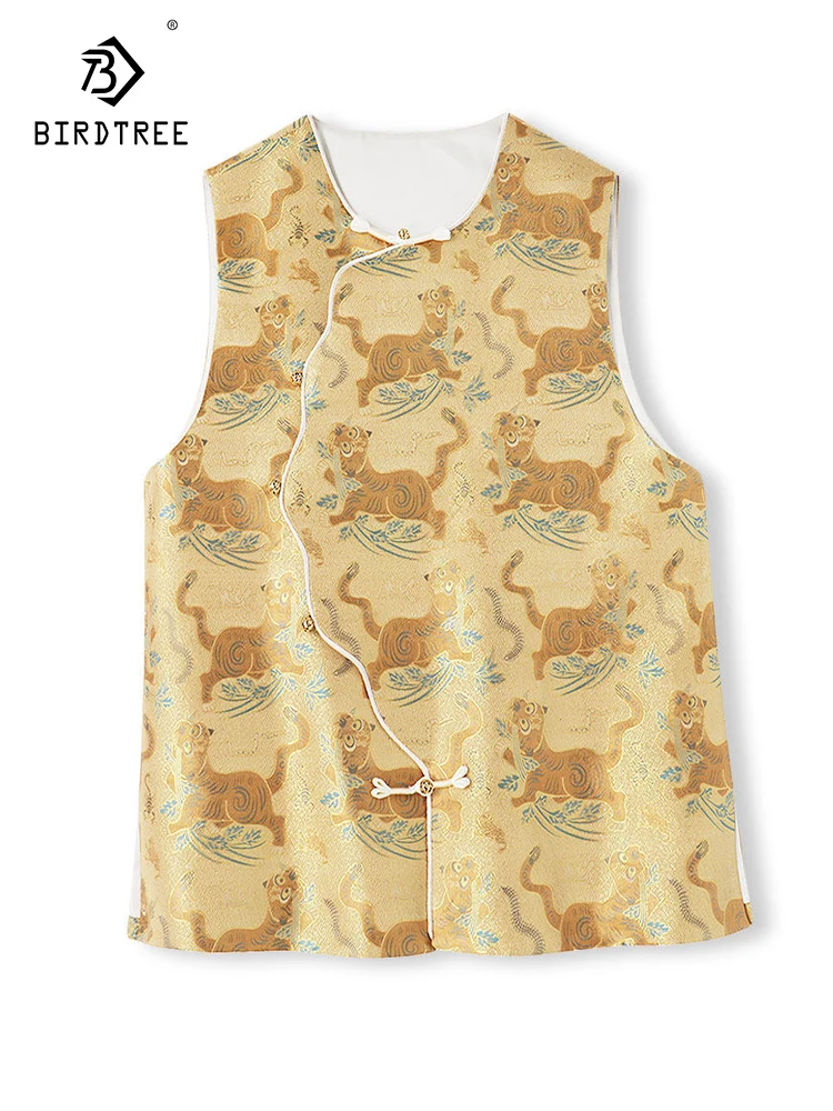 BirdTree-Silk Song Brocade Elegant Vest, O Neck Tiger, Women Retro Luxury Commute Loose Cardigan Coat, 2026 Spring New T62531CC
BirdTree-Silk Song Brocade Elegant Vest, O Neck Tiger, Women Retro Luxury Commute Loose Cardigan Coat, 2026 Spring New T62531CC