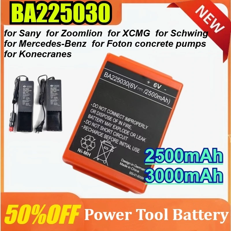 BA225030 6V 2500/3000mAh Ni-MH Battery for HBC Sany Zhonglian XCMG for Cranes Pumps Replacement for FUB 05AA with Charger 
BA225030 6V 2500/3000mAh Ni-MH Battery for HBC Sany Zhonglian XCMG for Cranes Pumps Replacement for FUB 05AA with Charger