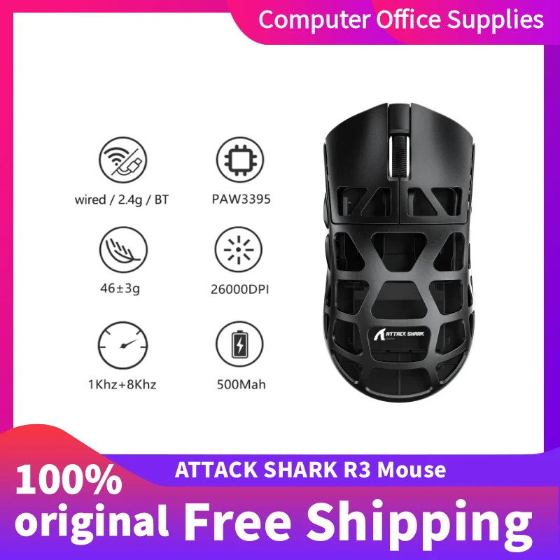 Легкая мышь Attack Shark R3 из магниевого сплава PixArt PAW3395, датчик 26000 точек на дюйм, трехрежимная игровая мышь с макросопределением, подарок
Легкая мышь Attack Shark R3 из магниевого сплава PixArt PAW3395, датчик 26000 точек на дюйм, трехрежимная игровая мышь с макросопределением, подарок
