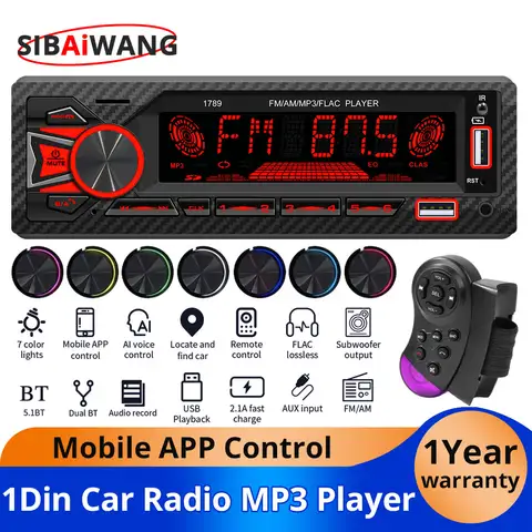 Car MP3 Radio Bluetooth 1Din Car Multimedia Player Stereo Audio Music Support Phone Charging FM AM Radio TF Card AUX Input