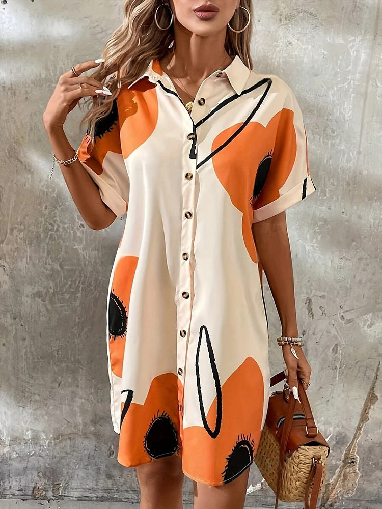 2024 New Summer Everyday Casual Women's Short-sleeved Shirt Dress Urban Fashion Single-breasted Dress 3D Printed Elegant Dress
2024 New Summer Everyday Casual Women's Short-sleeved Shirt Dress Urban Fashion Single-breasted Dress 3D Printed Elegant Dress