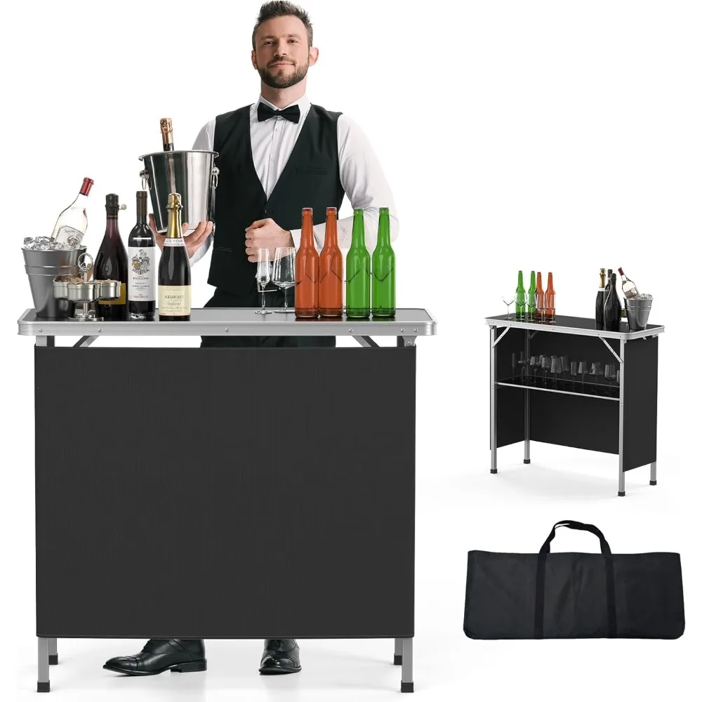 Portable Bar Table, 2-Tier Shelves, Mobile Bar Table for Events, Party, Camping, Picnic, Tradeshow, Indoor with Black Skirt
Portable Bar Table, 2-Tier Shelves, Mobile Bar Table for Events, Party, Camping, Picnic, Tradeshow, Indoor with Black Skirt