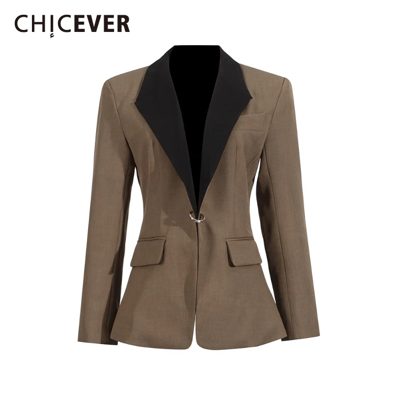 CHICEVER Hit Color Spliced Metal Buckle Blazers for Women Lapel Long Sleeve Tunic Temperament Deaigner Coat Female Fashion Style
CHICEVER Hit Color Spliced Metal Buckle Blazers for Women Lapel Long Sleeve Tunic Temperament Deaigner Coat Female Fashion Style
