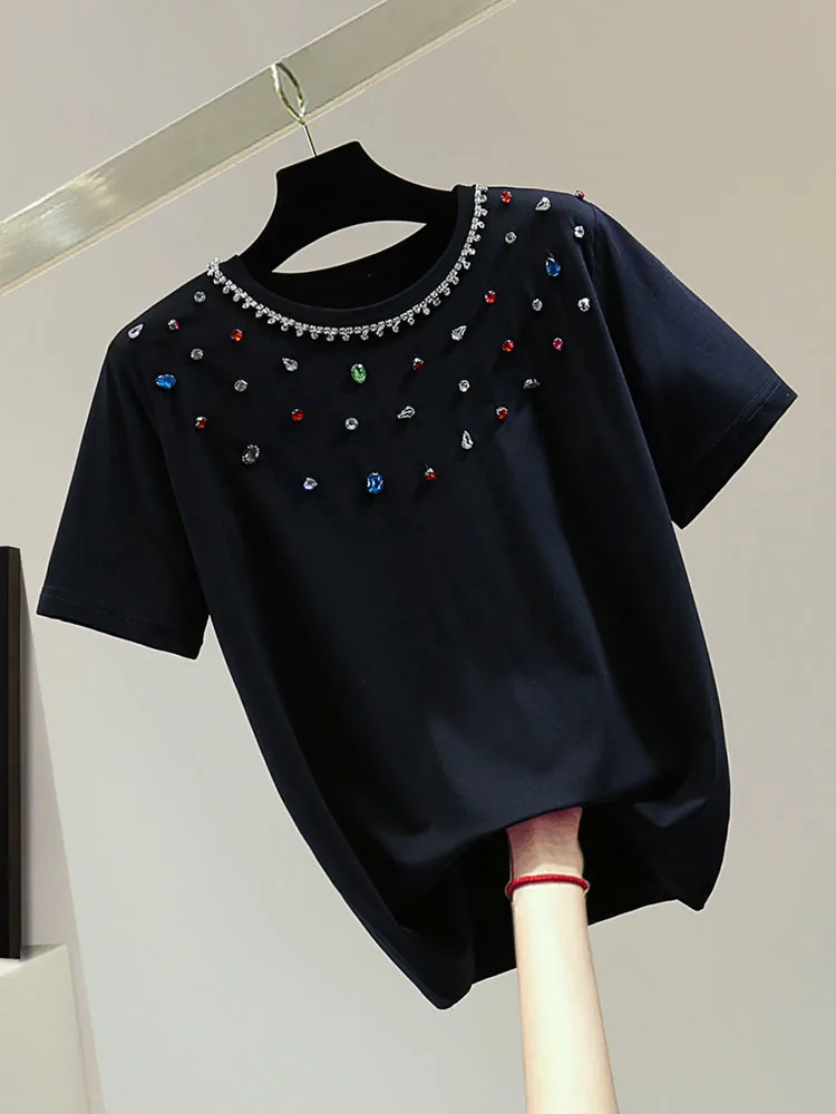 Color Diamond Round Neck Short Sleeve T-shirt for Women 2024 Summer Korean Style Loose Pure Color Cotton Tshirt Straight Top
Color Diamond Round Neck Short Sleeve T-shirt for Women 2024 Summer Korean Style Loose Pure Color Cotton Tshirt Straight Top