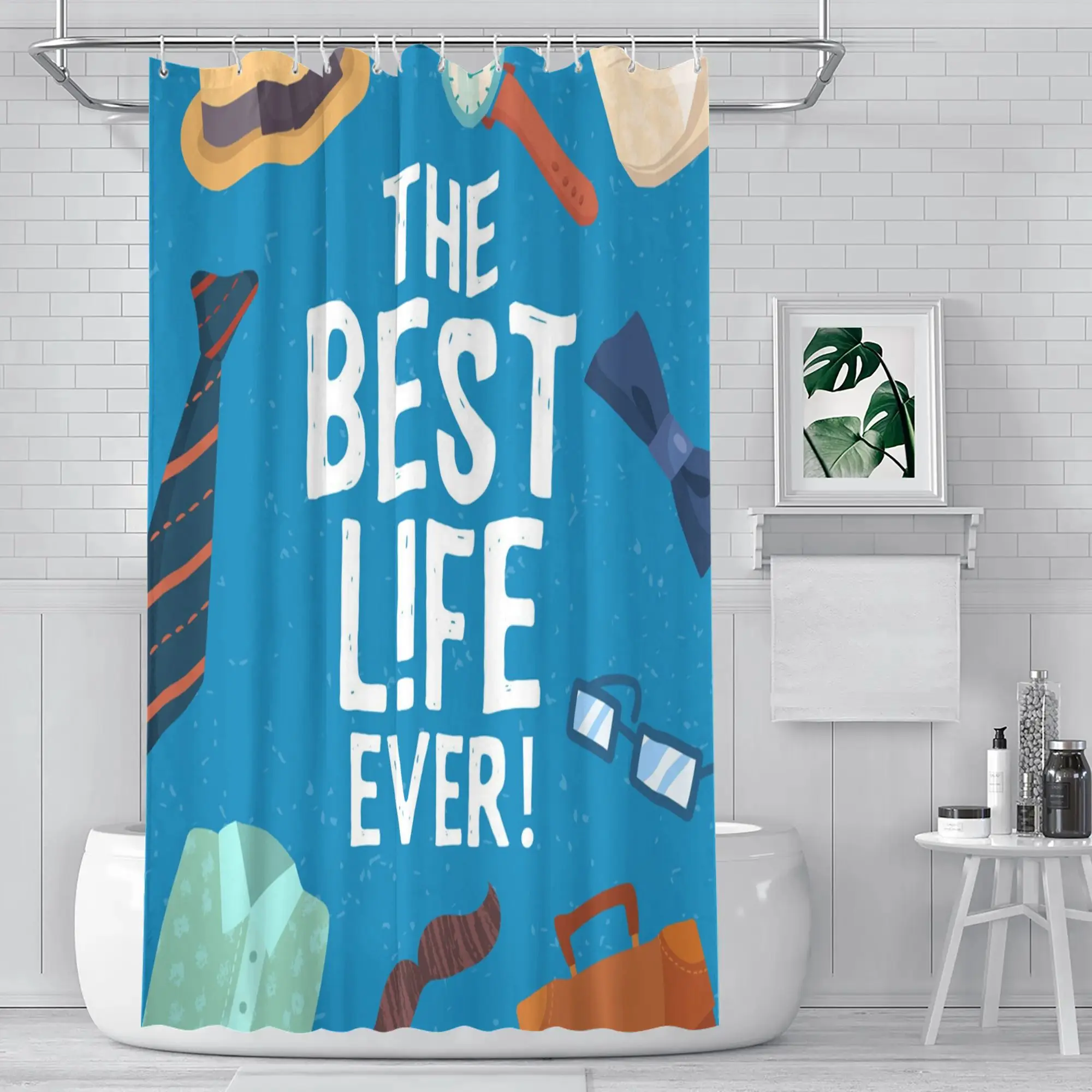 "The Best Life Ever!" Shower Curtain Blue Background Vintage Men’s Accessories Illustration Polyester Bathroom Decor
"The Best Life Ever!" Shower Curtain Blue Background Vintage Men’s Accessories Illustration Polyester Bathroom Decor